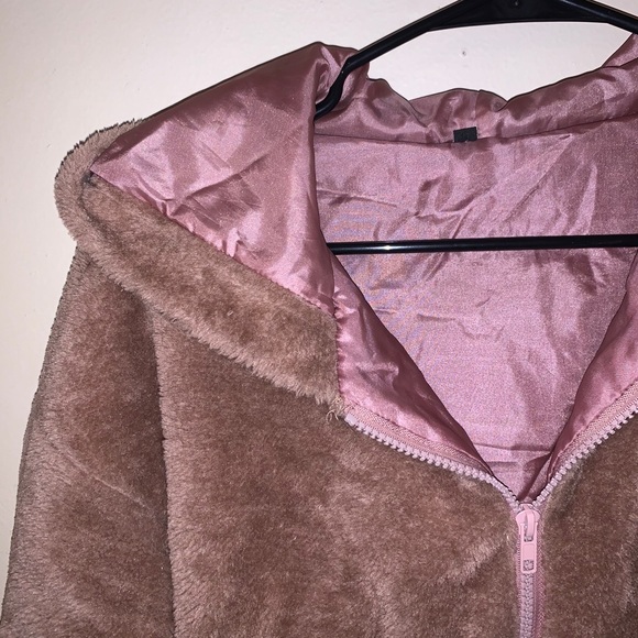Tan/Pink Sherpa fluffy jacket - Picture 4 of 7